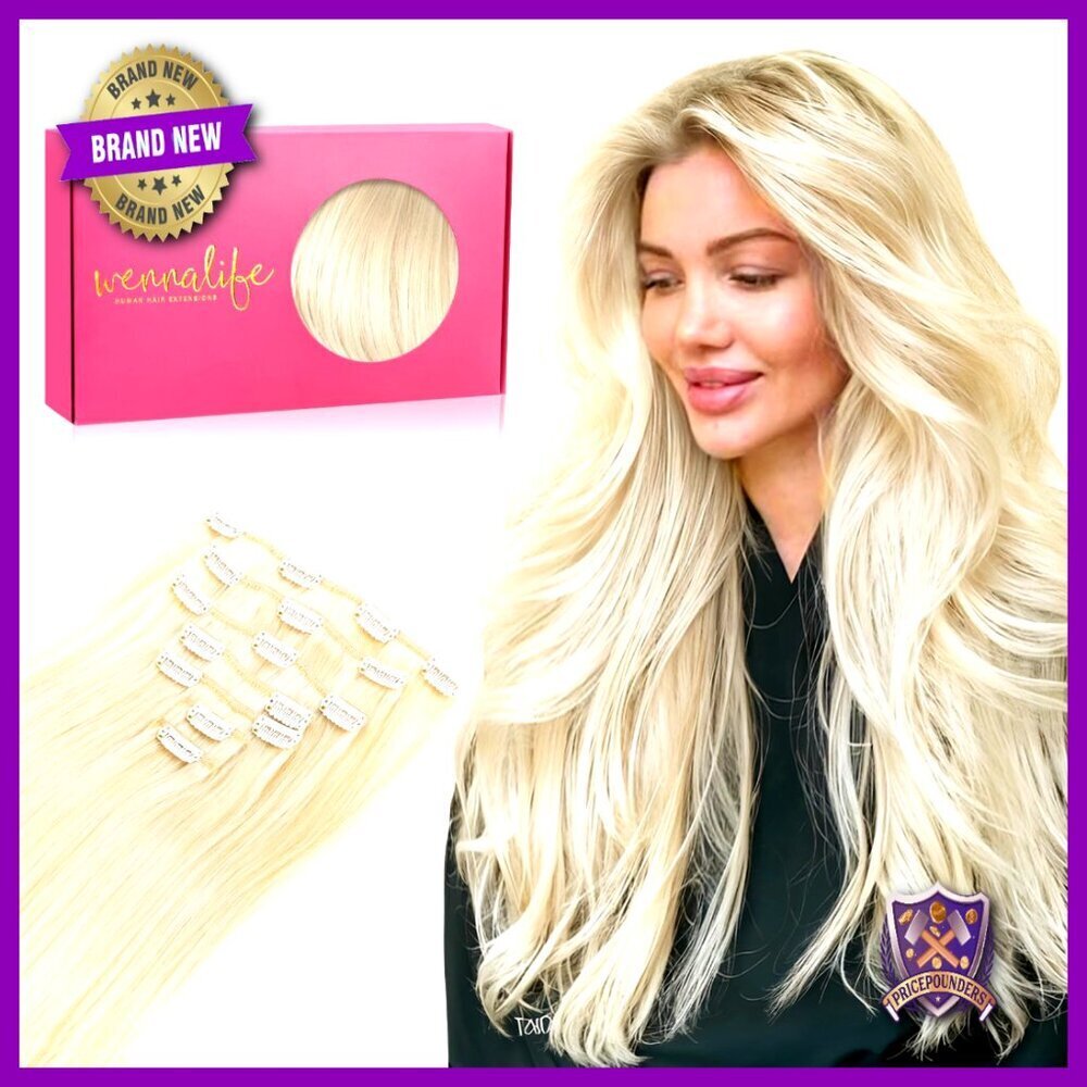 Real Human Hair Extensions 18 Inch Clip In Remy Double Weft Platinum Blonde